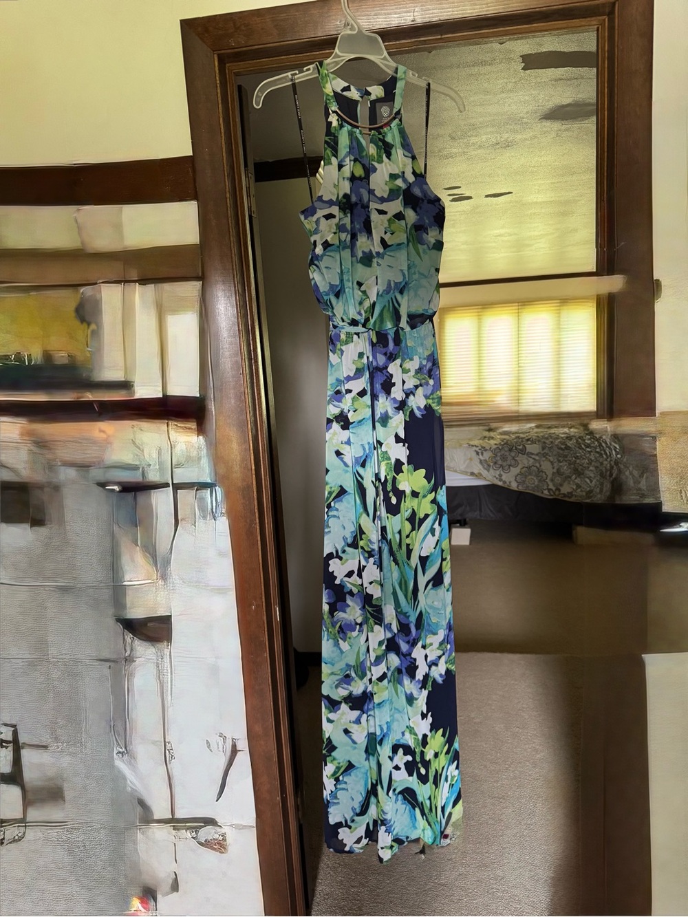 Vince Camuto Floral Halter Maxi Navy, Teal & Lime